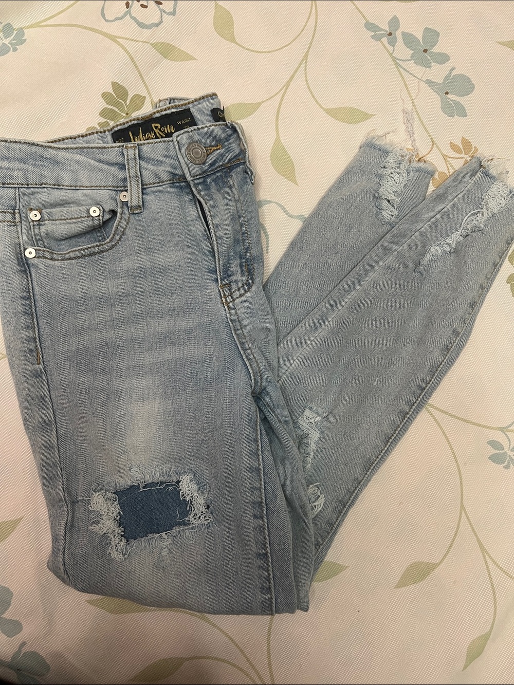 Indigo Rein Pale Blue Ripped Skinny Jeans. Curvy